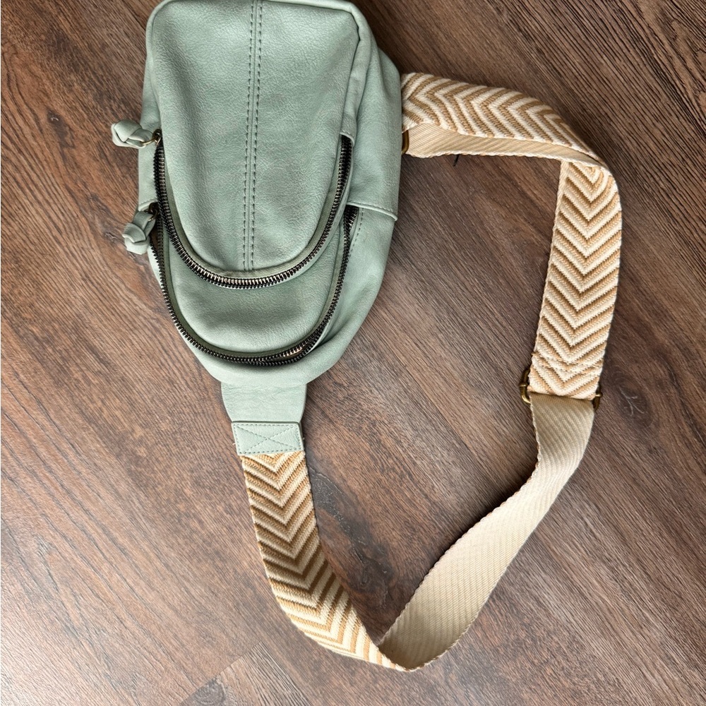 Sage Green Crossbody Bag with Chevron Strap